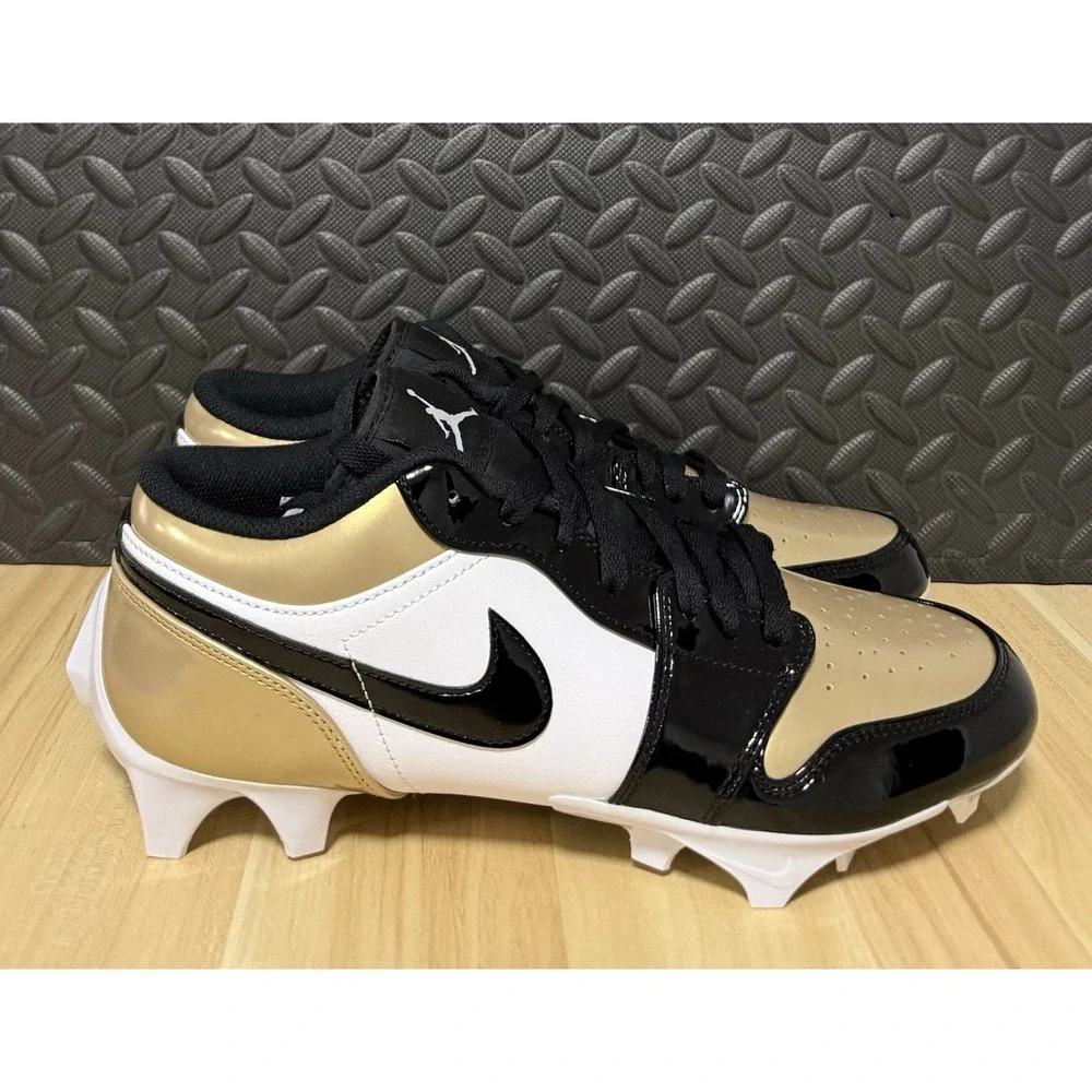 Air Jordan 1 Low TD Football Cleats FJ6245-701 Gold Toe Black Mens Size 10.5